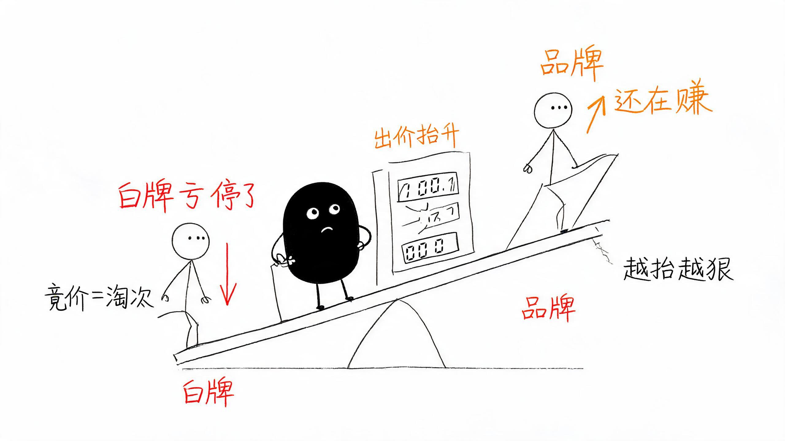 跷跷板竞价：白牌沉品牌浮，出价越抬越狠